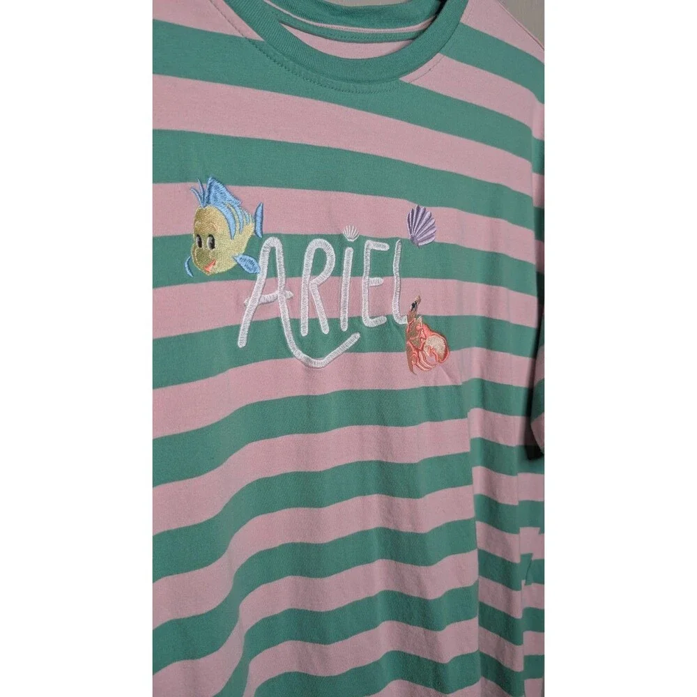 Disney Mens XLarge Our Universe Gree Pink Striped Ariel Little Mermaid T Shirt